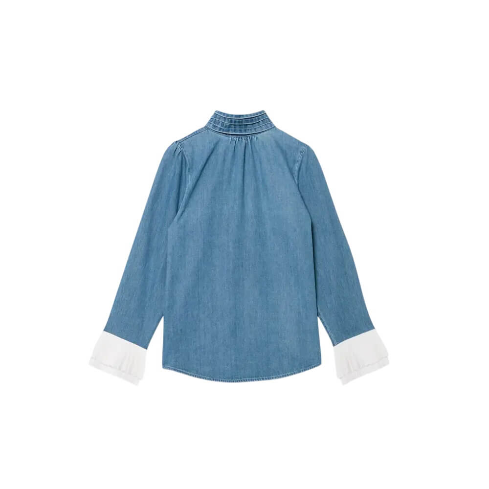 Mint Velvet Mid Indigo Denim Contrast Cuff Blouse